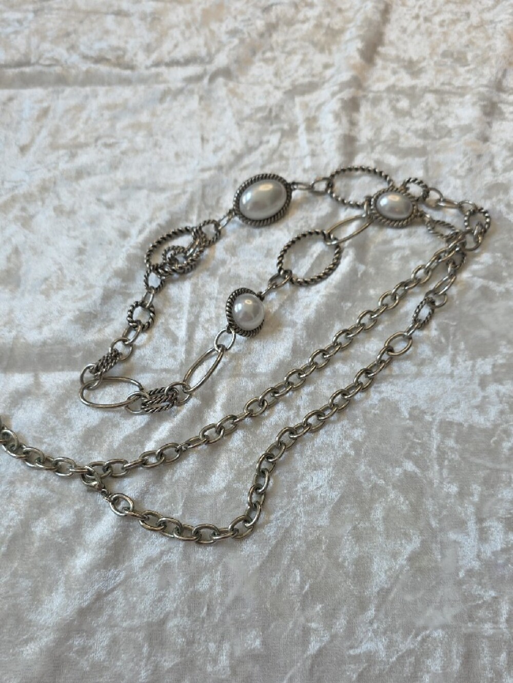 Premier Designs Silver-Tone Faux Pearl Cabachon Link Grannycore Necklace - Picture 6 of 6